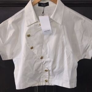 AKIRA White Cropped Top with Gold Accents